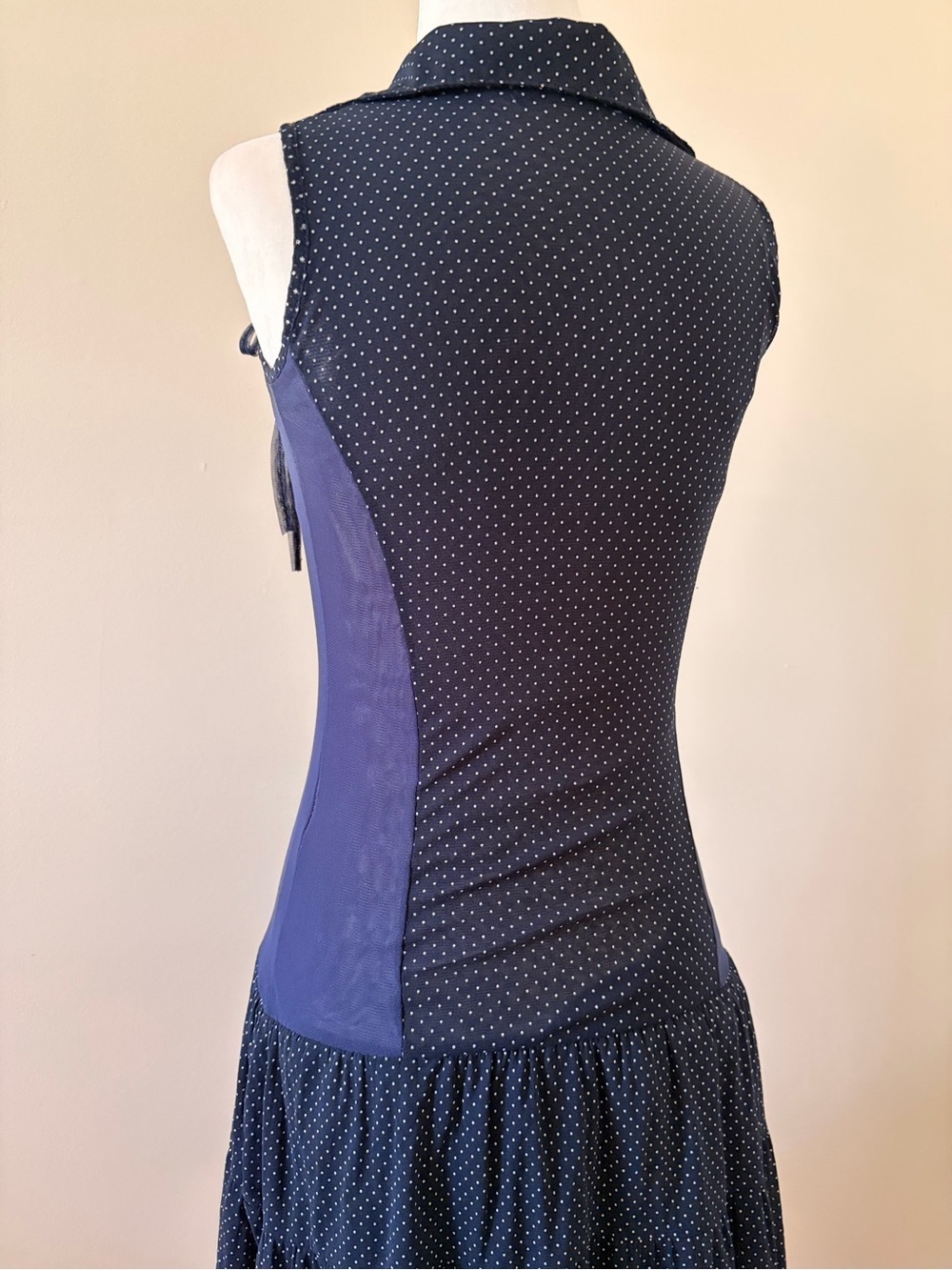 Vintage Polka Dot Chiffon Dress with Drop Waist and Button Detail - Picture 6 of 7
